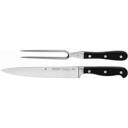 Set de sculptura WMF Top Class Plus 2 piese, fabricat in Germania, 1 cutit forjat, 1 furculita pentru carne, taietura de performanta, otel special cu lama