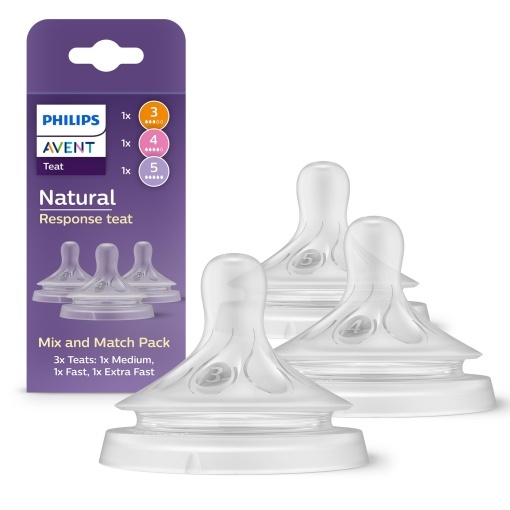 Set de tetine Philips Avent Natural Response Mix Match 3 tetine Natural Response cu debite diferite - mediu D 3 rapid D 4 si extra rapid D 5 pachet de