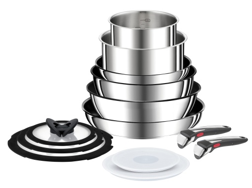 Set de tigai antiaderente Tefal Ingenio Preference ON de 13 piese, set de tigai cu inductie, tigai de 24 si 28 cm, cratita de 16 si 20 cm, tigaie wok de 26 cm, tigaie de 24 cm, capac de sticla de 16 si 20 si 24 cm,