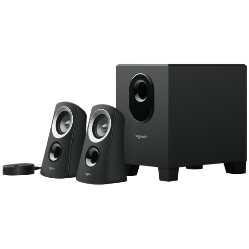 Sistem de difuzoare Logitech Z313 2.1 cu subwoofer, putere de varf de 50 wati, intrare de 3,5 mm, mufa pentru casti, comenzi unitate de control, mufa UE, PC/TV/tableta/telefon mobil - Negru