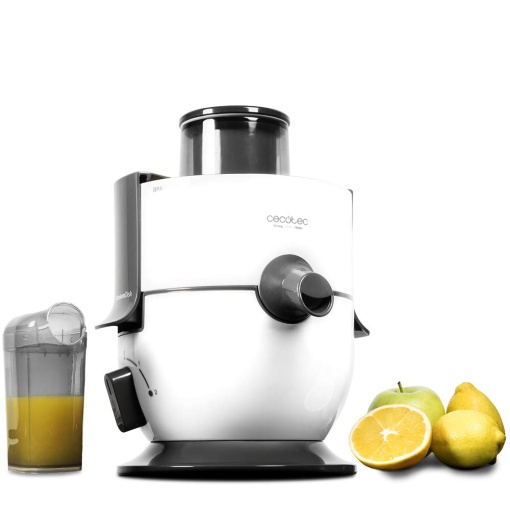 Storcator centrifugal Cecotec pentru fructe si legume cu 19000 rpm, putere maxima de 650 W, acoperire cu titan pe disc, jgheab de alimentare XL, alb, recipient de 500 ml