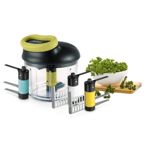 Tefal K13210 Tocator de 5 secunde fara electricitate, 900ml; Tocator universal pentru legume, fructe, nuci, usturoi, alimente pentru copii. Include concasor de gheata suplimentar, piure si insertie de amestecare, negru/verde