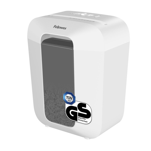 Tocator de hartie Fellowes 9 coli (P4), tocator de hartie cu taiere a particulelor pentru biroul de acasa, Powershred LX50, tocator cu cos de reciclare de 17 litri si incuietoare de securitate, LX Paper ShredderDesign Series, alb