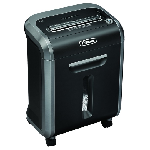 Tocator de hartie Fellowes cu 16 coli, taiat particule (P4) pentru birou, Powershred 79Ci, cu tehnologie 100% fara blocaj, Safesense, sistem de economisire a energiei, cos de reciclare de 23 litri, tocator CD - Img 1