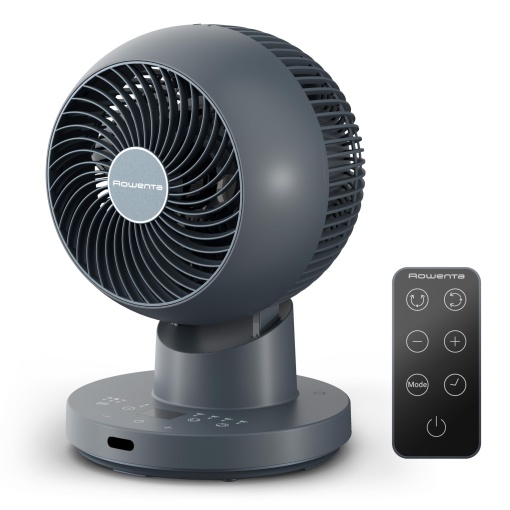 Ventilator de masa compact Rowenta Turbo Swift, functie de pivotare multidirectionala, economie de energie de pana la 50%, 12 setari de viteza, cronometru de 12 ore, design compact, ultra silentios, albastru, QV2540F0