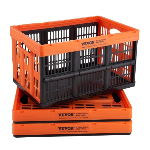 VEVOR Set 3 Cutii Pliabile 45L PP Portocaliu-Negru Manere Ergonomice