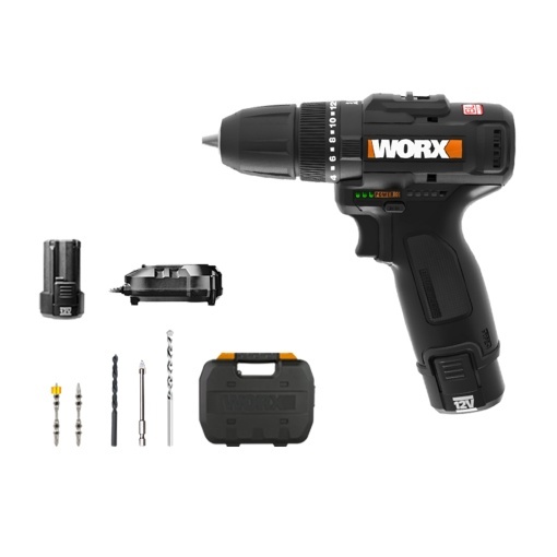 WORX WX121 Combi Drill 12V - set puternic de masini de gauritinsurubat cu acumulator fara perii - cutie de viteze cu 2 trepte de pana la 38Nm - usoara