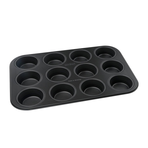 Zenker Tava de briose de 12 cani O 7 cm NEGRU METALIZAT, tava de copt briose din tabla de otel, tava de copt cu acoperire antiaderenta (culoare: negru metalizat), cantitate: 1 bucata
