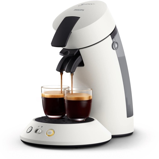 Aparat de cafea Philips Senseo Original Plus cu selectie a puterii cafelei tehnologie Coffee Boost fabricat din plastic reciclat culoare alb CSA21010