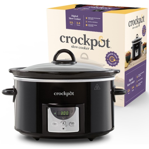 Aragaz lent digital Crockpot | 3,5 L (3 pana la 4 persoane) | Cronometru programabil cu numaratoare inversa | Mufa UE cu 2 pini | Negru [CSC113X]