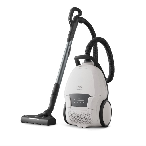 Aspirator AEG Ultimate 8000 cu punga, castigator al testului Stiftung Warentest, aspiratie ridicata, mod automat, toate pardoselile, 48% plastic reciclat, duza 3 in 1, filtrare HEPA, 12 m, lumina LED, AB81U1SW