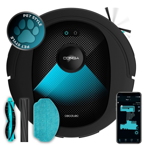 Aspirator robot Cecotec Conga 8490 Ultimate Ultra Power, navigatie cu laser, aplicatie de curatare 4 in 1, matura, suge, mop si mopuri, 7000 Pa, pana la 170 de minute de viata a bateriei, perie principala din silicon.