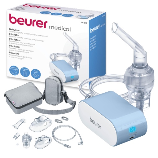 Beurer IH 60 Inhalator, inhalator silentios si portabil cu baterie reincarcabila, inhalator pentru utilizare in caz de raceli, astm si alte boli respiratorii, albastru