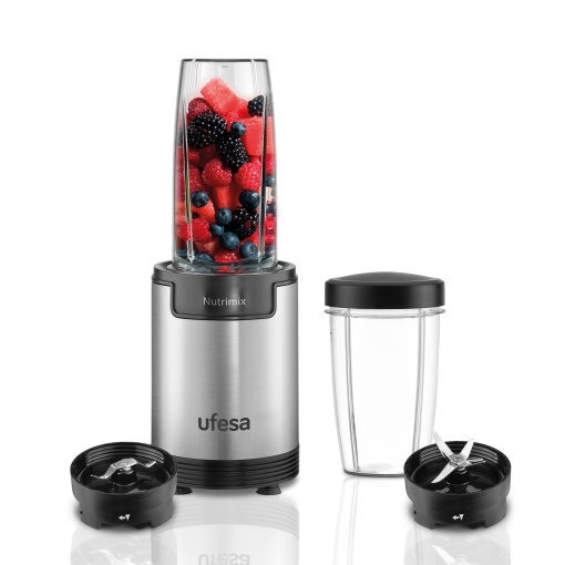 Blender cu un singur suport Ufesa Nutrimix, extractor multifunctional de nutrienti si vitamine, putere de 900 W, lame din otel inoxidabil, shake-uri si smoothie-uri, zdrobeste gheata, accesorii 6 in 1