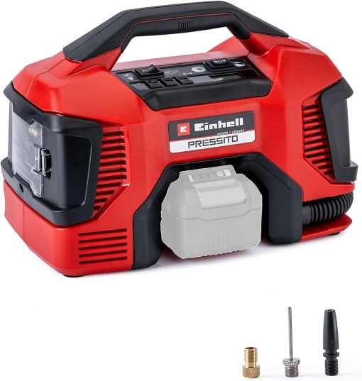 Compresor hibrid Einhell PRESSITO Power X-Change (18 V, max. 11 bari, lungime furtun 31 cm, incl. 3 buc. Set adaptoare, fara baterie)