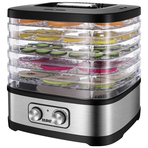 Deshidratator YASHE GGJ-261A cu 5 tavi reglabile pe inaltime, control al temperaturii de la 35-70degC, deshidratator de 240 W pentru fructe si legume, fara BPA