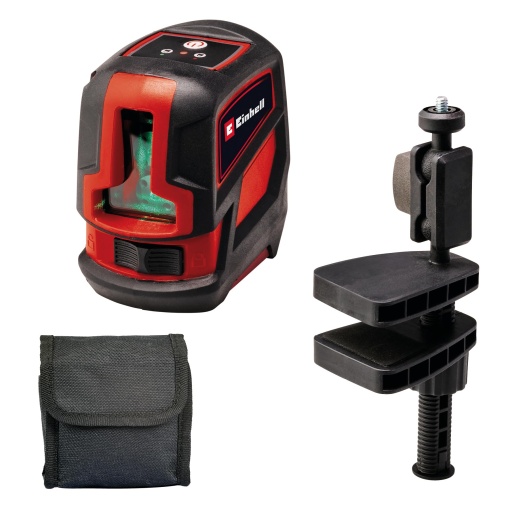 Einhell Cross Line Laser TC-LL 2 G (autonivelare, linii laser verzi orizontale/verticale, nivela digitala cu bula de aer, filet trepied de 1/4 inch, inclusiv geanta si clema universala)