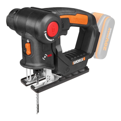 Ferastrau vertical WORX WX550.9 pentru taierea lemnului, otelului si PVC - Ferastrau universal 2 in 1 cu ferastrau vertical si ferastrau sabie si schimbare rapida - 20V - cu suflanta de praf si cursa pendulara - fara baterie si incarcator