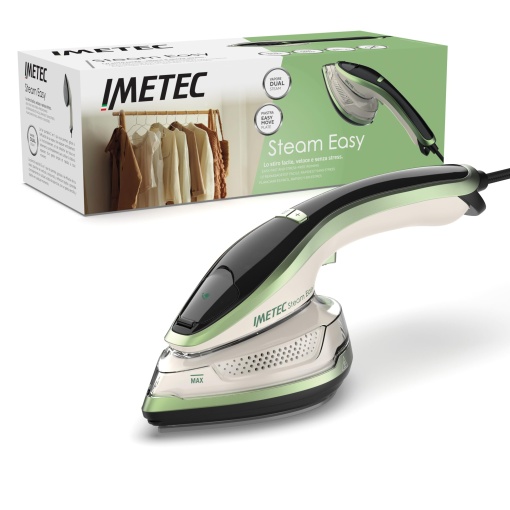 Fier de calcat cu abur Imetec Steam Easy, calcat portabil, vertical si orizontal, talpa ceramica, control triplu al aburului si temperaturii, afisaj digital, gata in 30 de inci, 1200 wati