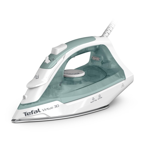 Fier de calcat cu abur Tefal Virtuo 30, 2000 W, 27 g/min. Debit de abur, 120 g/min. Explozie de abur, 30 sec. Timp de incalzire, Abur vertical, Oprire picurare, Varf de precizie pentru etrier, Eucalipt, FV2C42E0