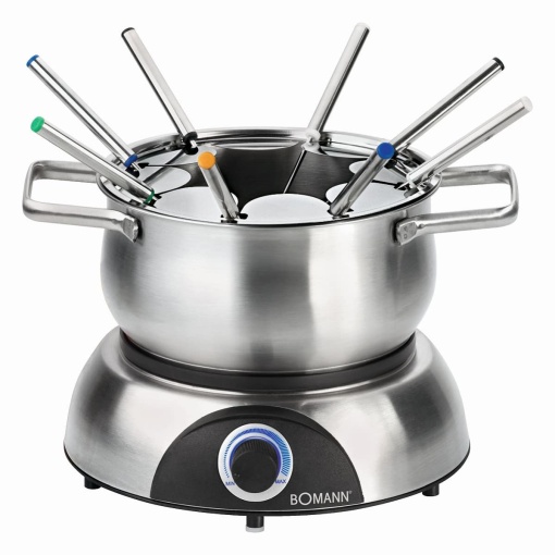 Fondue Bomann(r) pentru 8 persoane | De asemenea, pentru fondue de ciocolata si branza | Set fondue cu 8 furculite pentru fondue | Fondue electrica 1.2L | distributie optima a caldurii | Fondue Set 1400W I Fondue Set Electric FD 2248 CB