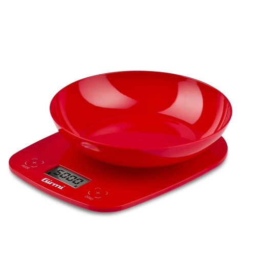 Girmi PS0102 Cantar de bucatarie, plastic, 1 g/5 kg, afisaj LCD 45 x 22 mm, oprire automata, functie tara, rosu