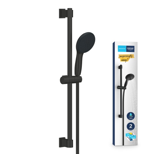 GROHE Vitalio 110 - Set bara de dus cu economie de apa - 7l pe min (bara de dus de 60 cm, pentru lipire sau gaurire, adaptabila la gaurile existente), negru mat, 279482431