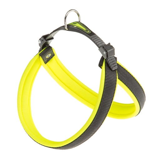 Hamul ergonomic pentru caini Ferplast AGILA Fluo 5 potrivire excelenta inchidere cu dubla microreglare captuseala moale A B 50 58 cm 20 mm Verde neon