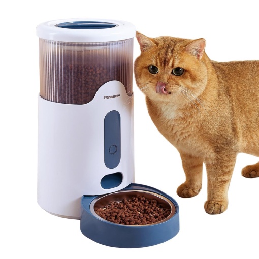 Hranitor inteligent pentru animale de companie Panasonic CP-JNF01CW, Alimentator automat, Pisici si caini mici, mijlocii, 2,8 litri, Control aplicatie, Monitorizare nivel, Wi-Fi, Bol sigur pentru masina de spalat vase, Flux dublu, Alb