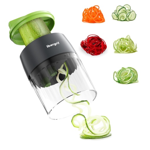 Ibergrif M522 Feliator spiralat legume, taietor de spaghete de dovlecei imbunatatit Taietor spiral de dovlecei Fara BPA Sigur pentru masina de spalat vase, 4 in 1 Feliator spiralat pentru legume pentru dovlecei, castraveti, cartofi