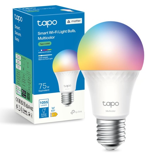 Lampa Alexa Tapo TP-Link L535E E27, certificata mata, 1055 lumeni, bec Wi-Fi inteligent reglabil multicolor, compatibil cu Alexa, Siri sau Google Assistant, programare si cronometru