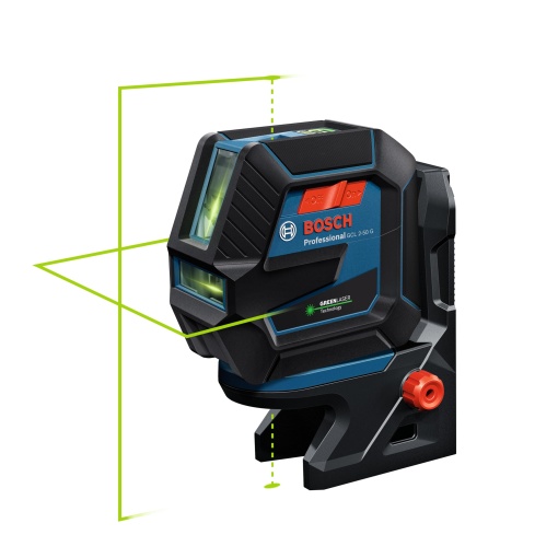 Laser cu linii incrucisate Bosch Professional GCL 2-50 G (laser verde, zona interioara, suport RM 10, raza de lucru vizibila: pana la 15 m, 4x baterie AA, in cutie de carton)