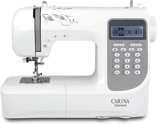 Masina de cusut CARINA Diamond I 197 Programe de cusatura I Ajutor pentru filetare I Tensiune automata a firului si taietor de fir I Functie oglinda I Lungime si latime reglabile ale cusaturii I cu functie de memorie (alb-gri)