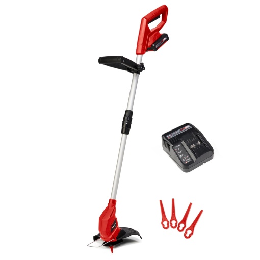 Masina de tuns iarba fara fir Einhell GC-CT 18/24 Li Power X-Change (18 V, Flowerguard, ghidon telescopic continuu, incl. 20x lame din plastic, baterie PXC de 2,0 Ah si incarcator)
