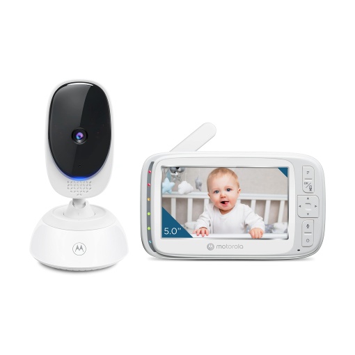 Monitor pentru copii Motorola Nursery cu camera VM75 - Camera de securitate cu unitate parinte de 5 inch - Monitor pentru bebelusi cu vedere pe timp de noapte, zoom digital, comunicare bidirectionala si cantece de leagan - Plastic - Alb