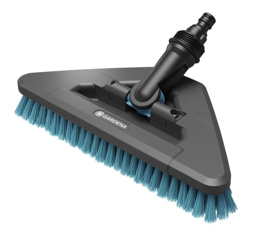 Perie cu maner Gardena Cleansystem hard flex: Perie pentru curatarea suprafetelor insensibile, forma triunghiulara, peri duri, conexiune la manerul Cleansystem, pentru suprafete mai mari (18814-20)