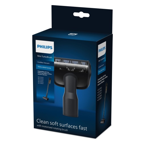 Philips Original Mini TurboBrush pentru aspiratoarele fara fir din seriile 7000 si 8000, curata suprafetele moi rapid, compact si eficient, pentru: XC7053, XC7055, XC7057, XC8055, XC8057 (XV1684/01)