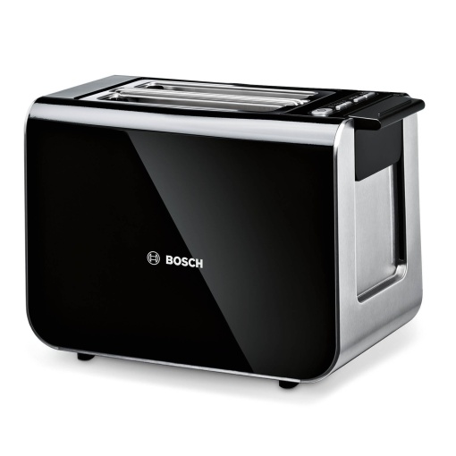 Prajitor de paine Bosch Styline TAT8613N, atasament integrat pentru chifle, functie de ridicare, functie de dezghetare, oprire automata, centrare paine, 800 W, otel inoxidabil/negru