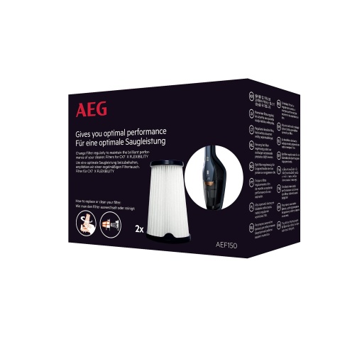 Set de filtre AEG AEF150 pentru CX7-2 si QX8 / Pachet dublu / Filtru intern / Filtru aspirator / Putere optima de aspiratie + Performanta de filtrare / Inlocuire obisnuita a filtrului / Curatare usoara + Inlocuire / Alb