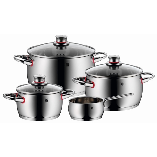 Set de oale cu inductie de calitate WMF 4 piese, set de oale de gatit cu capac de sticla, otel inoxidabil Cromargan lustruit, set de oale cu inductie neacoperite, deschidere cu abur