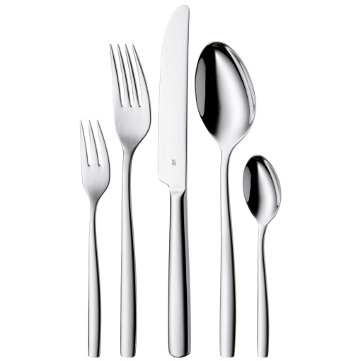 Set de tacamuri din otel inoxidabil WMF Palma 6 persoane, set de tacamuri 30 de bucati, cutit monobloc, otel inoxidabil Cromargan lustruit, lucios, poate fi spalat in masina de spalat vase