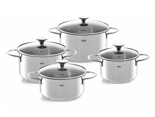 Set oale Fissler Copenhaga/otel inoxidabil, 4 bucati, set cratite, oale cu capac de sticla, 3 cratite, 1 caserola - inductie