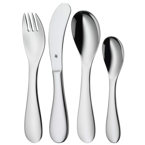 Set tacamuri pentru copii WMF Cuddle 4 piese, tacamuri pentru copii din otel inoxidabil, tacamuri pentru copii de la 3 ani, Cromargan lustruit, tacamuri de gravat, se poate folosi de masina de spalat vase