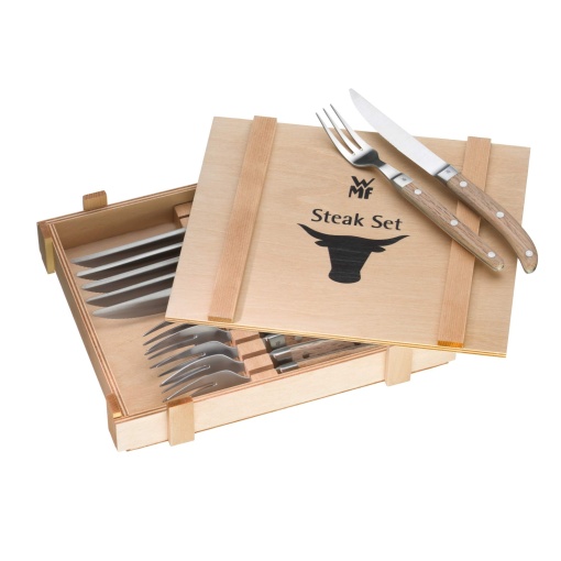 Set tacamuri WMF Ranch 12 piese otel inoxidabil Cromargan manere din lemn de stejar