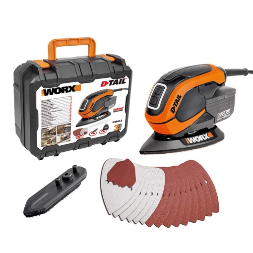 Slefuitor multiplu WORX Delta 65 W WX 6482 microfiltru DustStop sistem Velcro design ergonomic compact si usor accesorii incluse