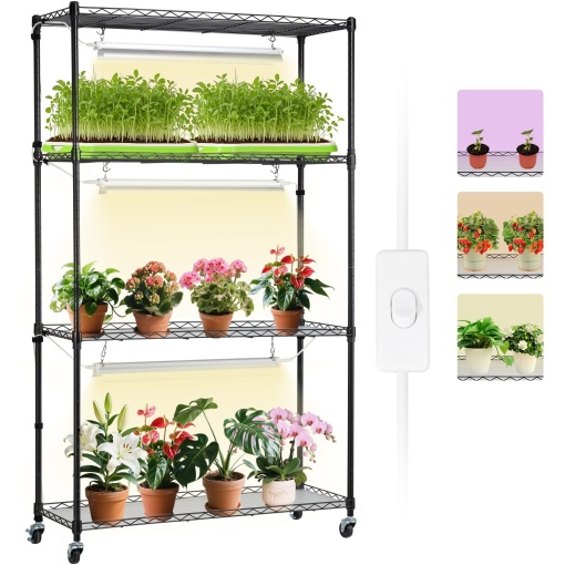 Suport plante VEVOR 6C18075-2020T06P5-EU 4 niveluri 90W lumina de crestere reglabila