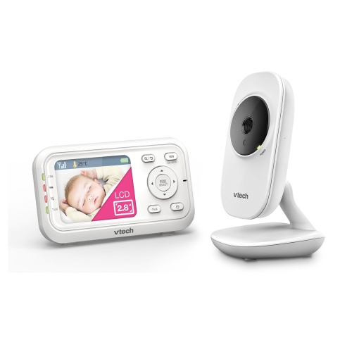 VTech VM3255 Monitor pentru bebelusi cu camera, monitor pentru bebelusi cu camera mobila, ecran color LCD de 2,8 inchi si functie de vedere pe timp de noapte Monitor video pentru copii, sunet clar, cu functie de interfon, cantece de leagan