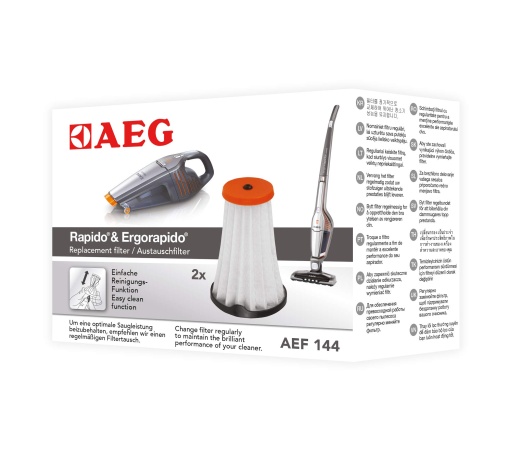AEG AEF144 Filtru de schimb pentru Rapido si Ergorapido CX7-1 (pachet dublu, 2 filtre interne, aspiratie si filtrare optime, inlocuire regulata a filtrului, curatare si inlocuire usoara, negru/alb)