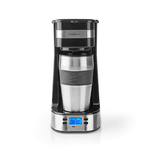 Aparat de cafea NEDIS - Cafea la filtru - 0.4L - 1 cani - Temporizator de pornire - Negru / Argintiu