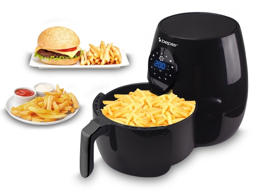 BEPER P101FRI050 Air Fryer, prajit cu ulei, 5 l, touchpad, 7 programe presetate, reglabil la 200 degC, temporizator 60 minute, oprire automata, negru